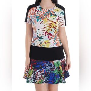 BCBGMAXAZRIA Lillian Art To Wear Leaf Tropical Drop Waist Dress Size 6 Small